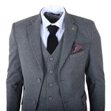 IM41 - Costume trois pièces en tweed gris à chevrons pour homme