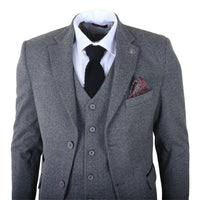 IM41 - Costume trois pièces en tweed gris à chevrons pour homme
