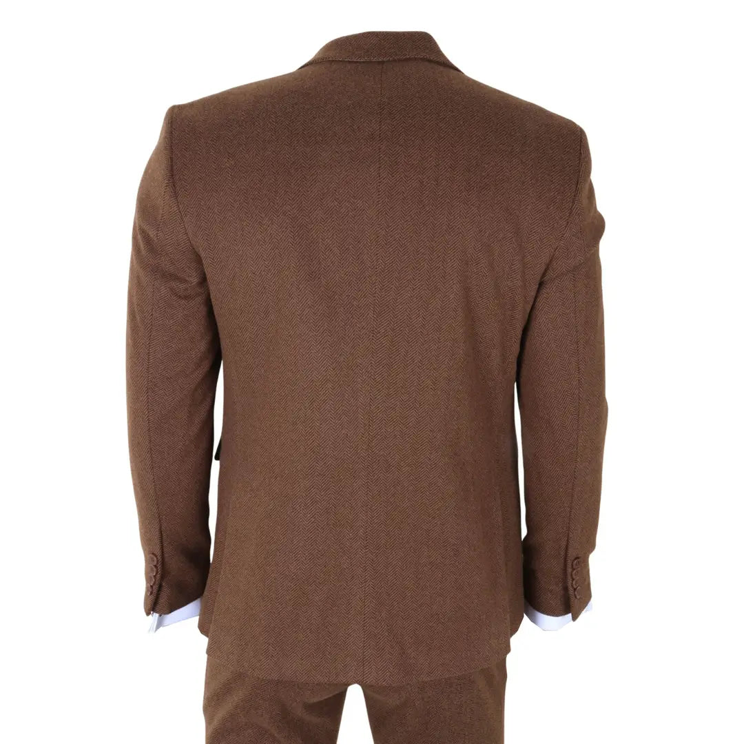 IM42 - Costume trois pièces en tweed à chevrons marron pour homme