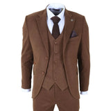 IM42 - Costume trois pièces en tweed à chevrons marron pour homme
