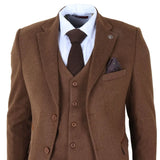 IM42 - Costume trois pièces en tweed à chevrons marron pour homme