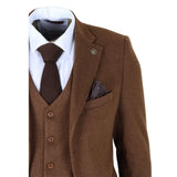 IM42 - Costume trois pièces en tweed à chevrons marron pour homme