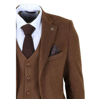 IM42 - Costume trois pièces en tweed à chevrons marron pour homme