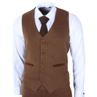 IM42 - Costume trois pièces en tweed à chevrons marron pour homme