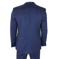IM43 - Costume trois pièces bleu marine à fines rayures style Shelby pour homme