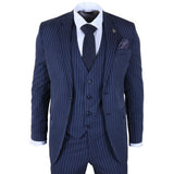 IM43 - Costume trois pièces bleu marine à fines rayures style Shelby pour homme