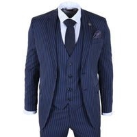 IM43 - Costume trois pièces bleu marine à fines rayures style Shelby pour homme