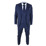 IM43 - Costume trois pièces bleu marine à fines rayures style Shelby pour homme