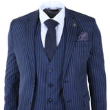 IM43 - Costume trois pièces bleu marine à fines rayures style Shelby pour homme