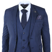 IM43 - Costume trois pièces bleu marine à fines rayures style Shelby pour homme