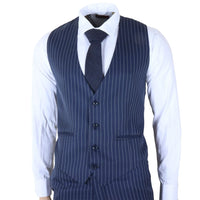 IM43 - Costume trois pièces bleu marine à fines rayures style Shelby pour homme