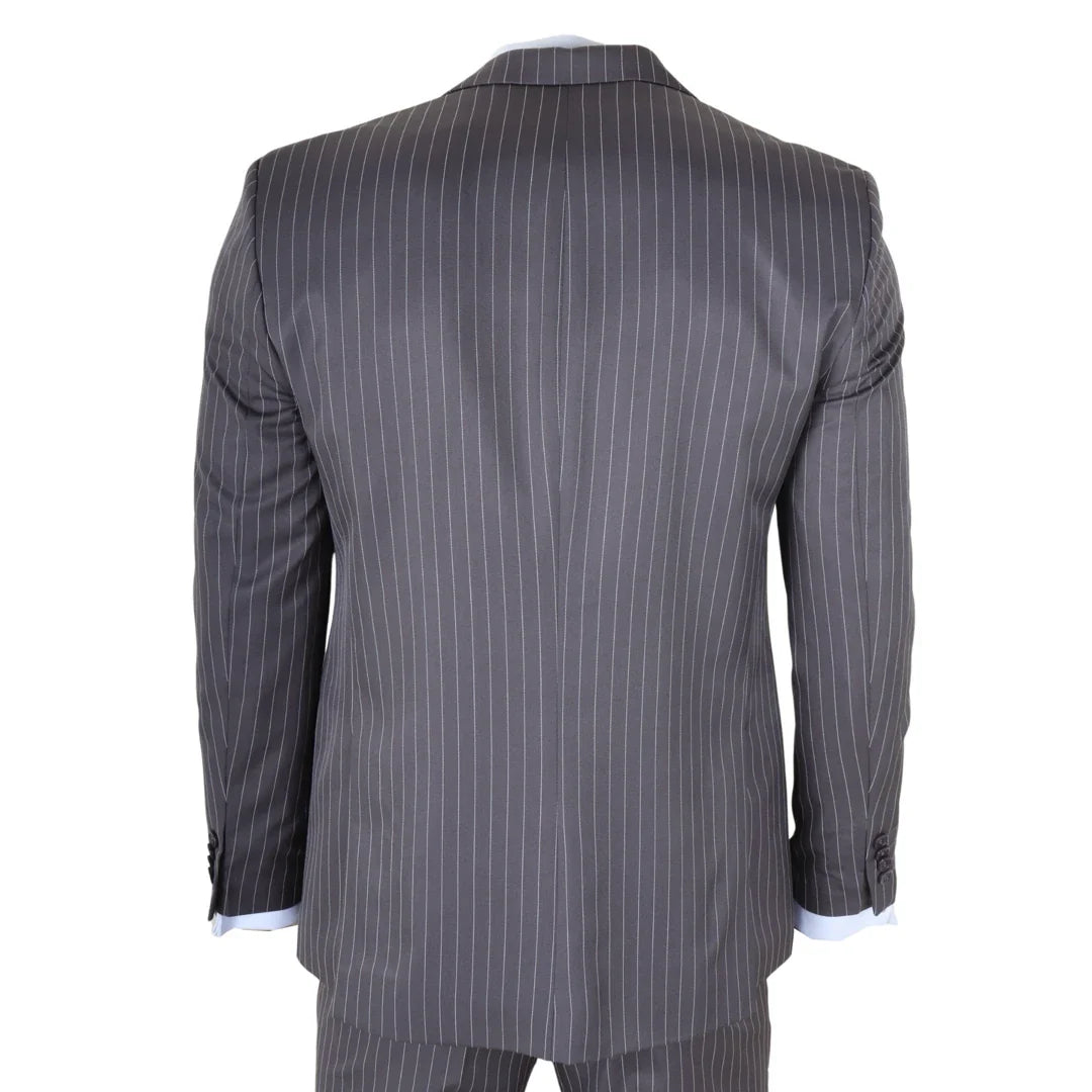 IM44 - Costume trois pièces gris à fines rayures pour homme, style Shelby