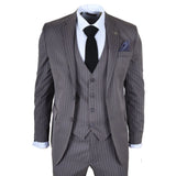 IM44 - Costume trois pièces gris à fines rayures pour homme, style Shelby