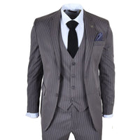 IM44 - Costume trois pièces gris à fines rayures pour homme, style Shelby