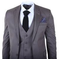 IM44 - Costume trois pièces gris à fines rayures pour homme, style Shelby