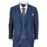IM50 - Costume trois pièces à carreaux bleus pour homme, coupe ajustée