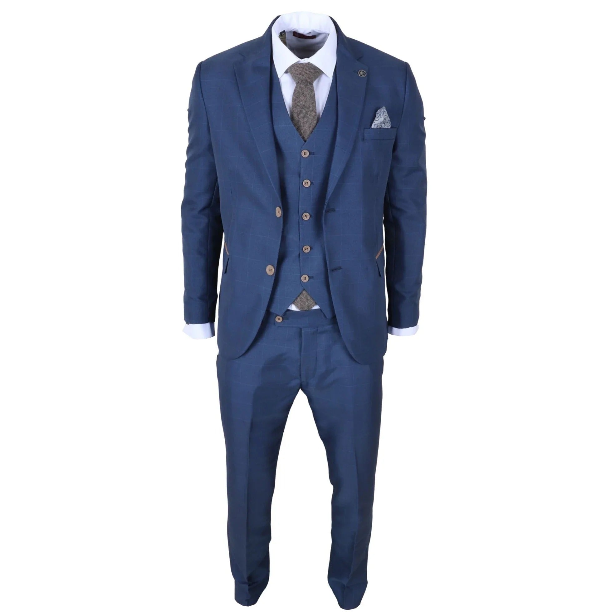 IM50 - Costume trois pièces à carreaux bleus pour homme, coupe ajustée