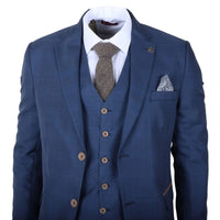 IM50 - Costume trois pièces à carreaux bleus pour homme, coupe ajustée
