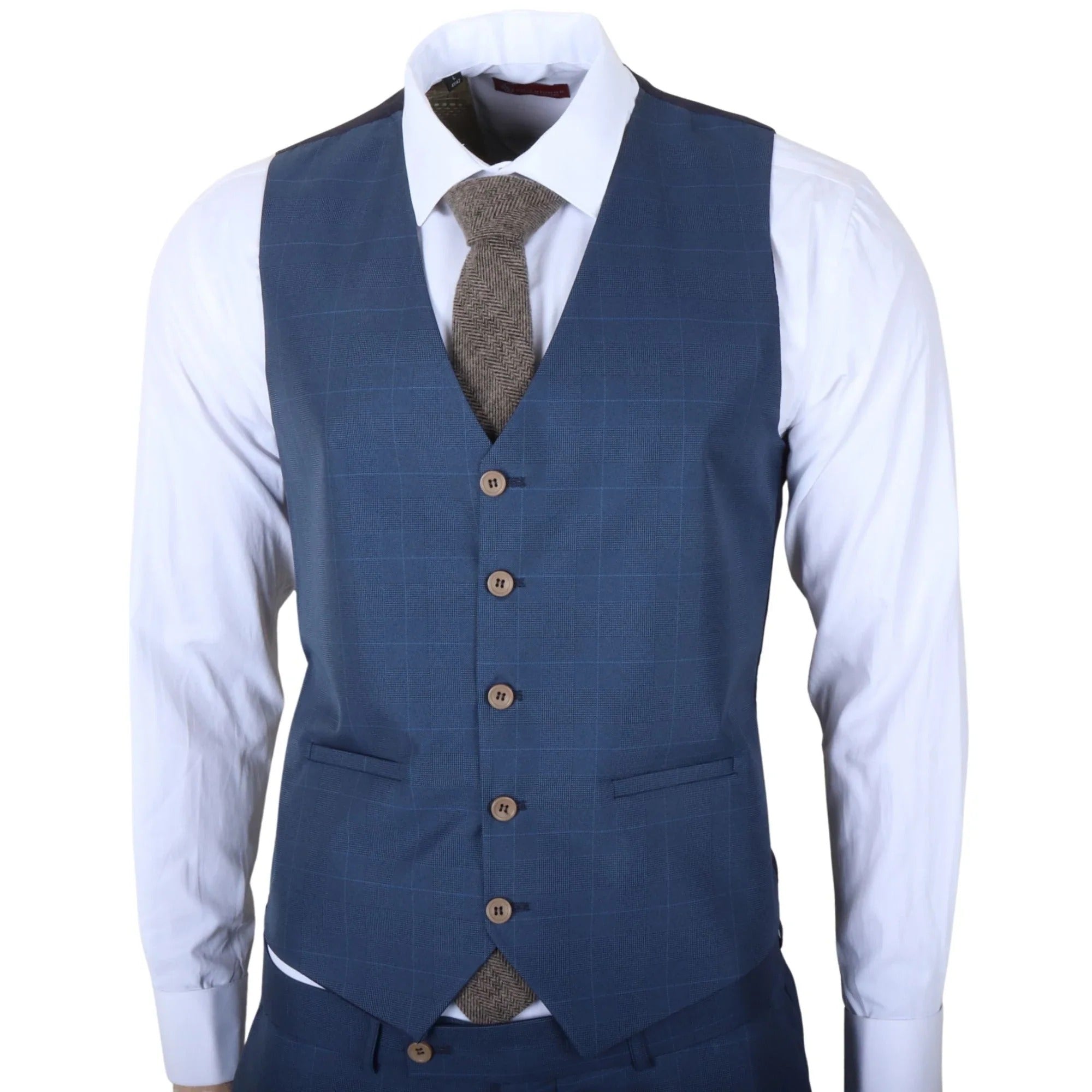 IM50 - Costume trois pièces à carreaux bleus pour homme, coupe ajustée