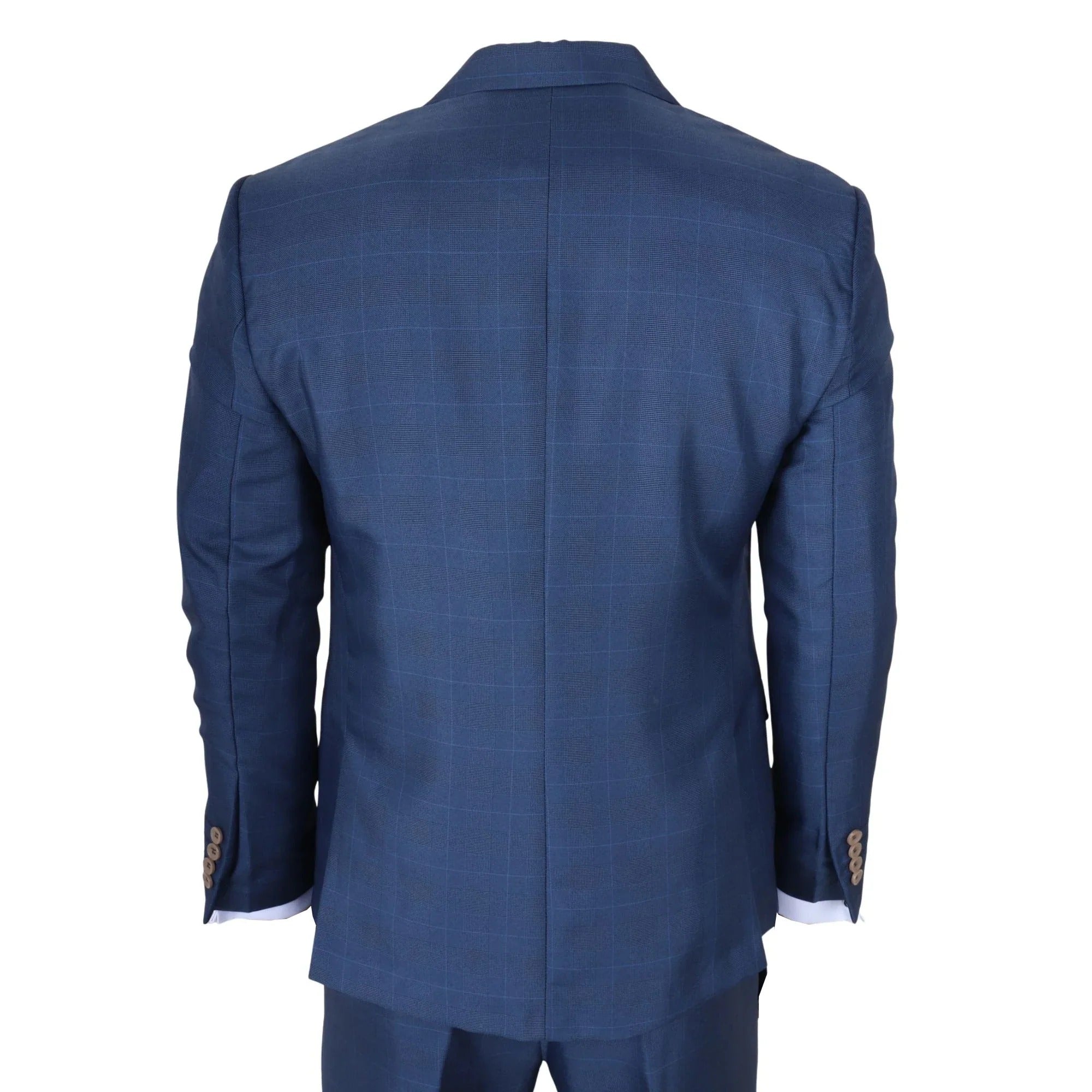 IM50 - Costume trois pièces à carreaux bleus pour homme, coupe ajustée
