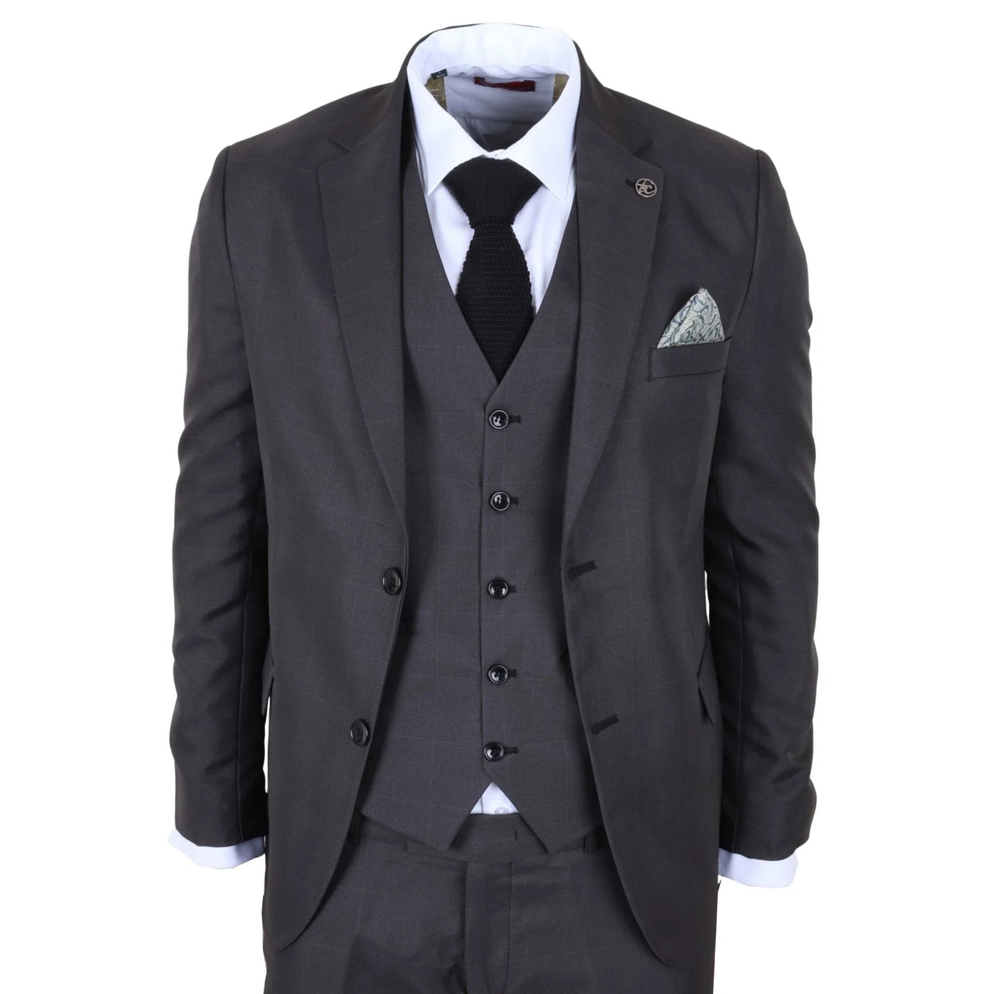 IM51 - Costume trois pièces pour homme à carreaux anthracite, coupe ajustée