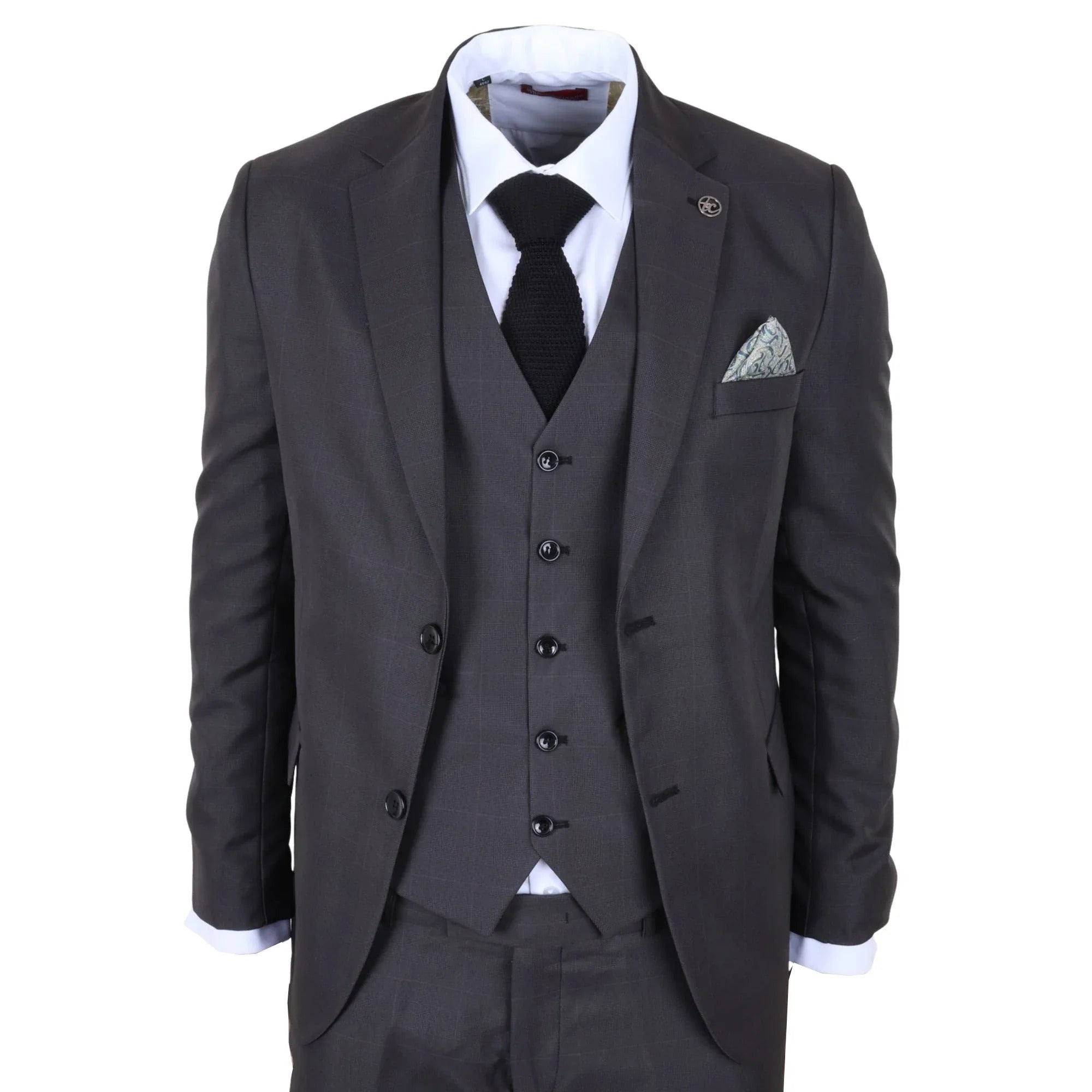 IM51 - Costume trois pièces pour homme à carreaux anthracite, coupe ajustée