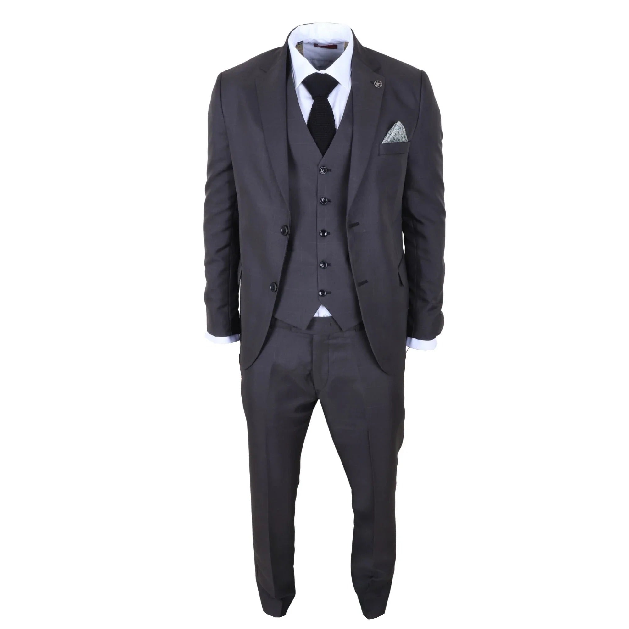 IM51 - Costume trois pièces pour homme à carreaux anthracite, coupe ajustée