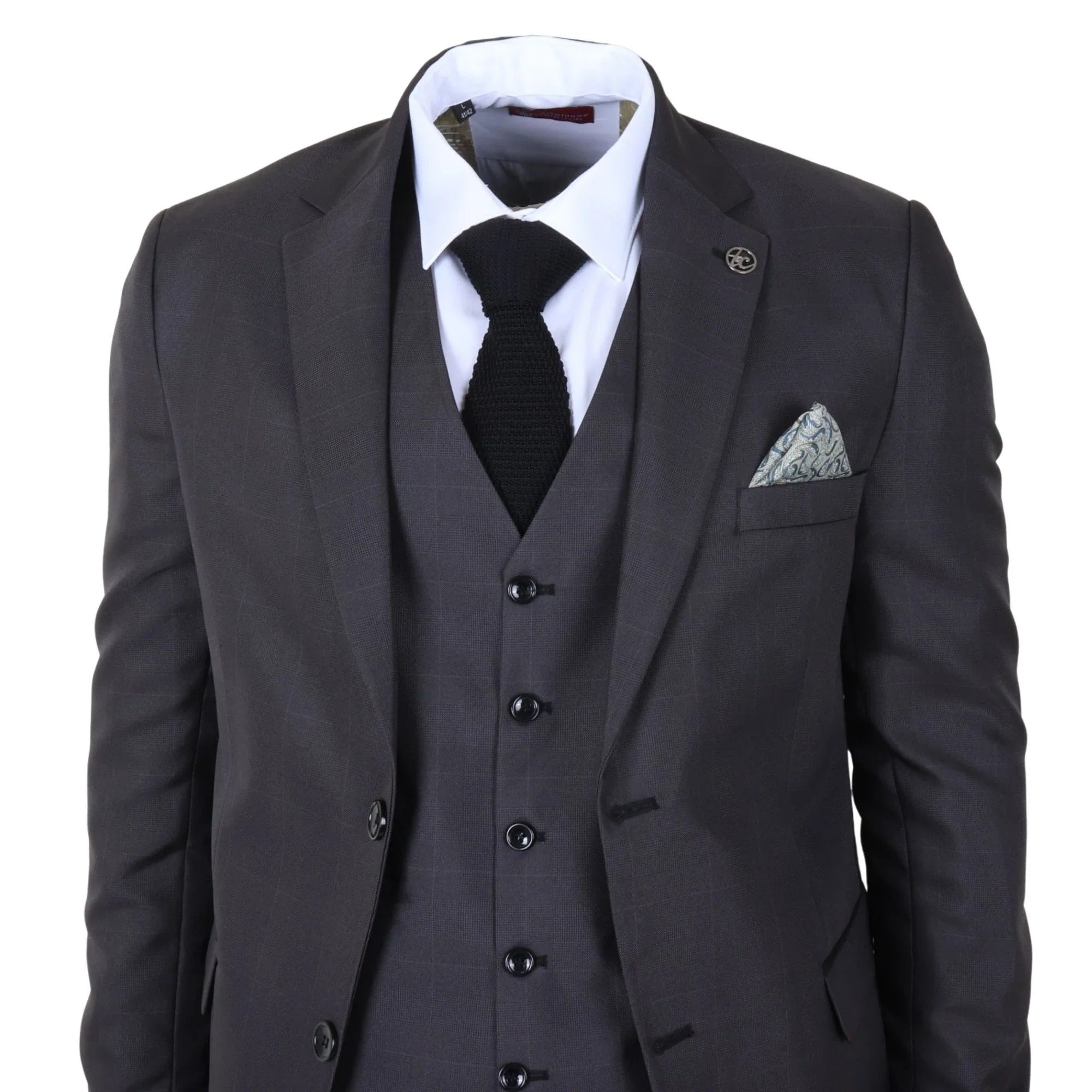 IM51 - Costume trois pièces pour homme à carreaux anthracite, coupe ajustée