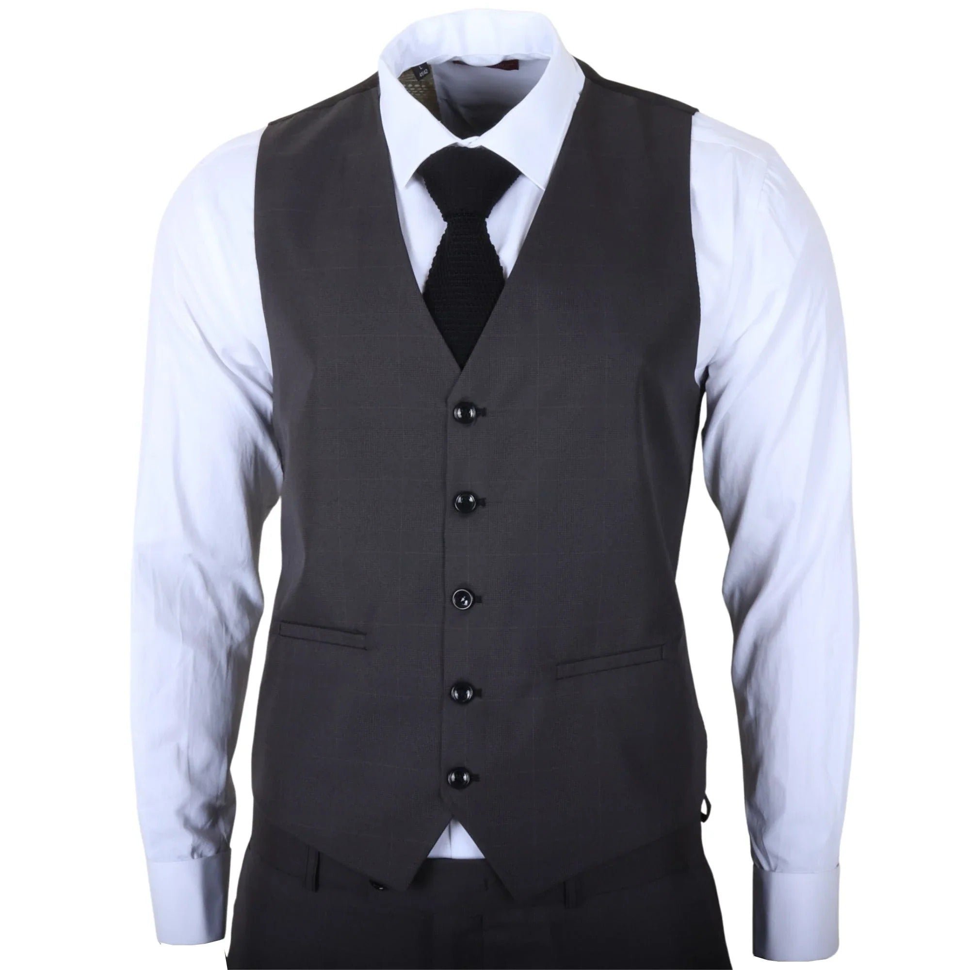 IM51 - Costume trois pièces pour homme à carreaux anthracite, coupe ajustée