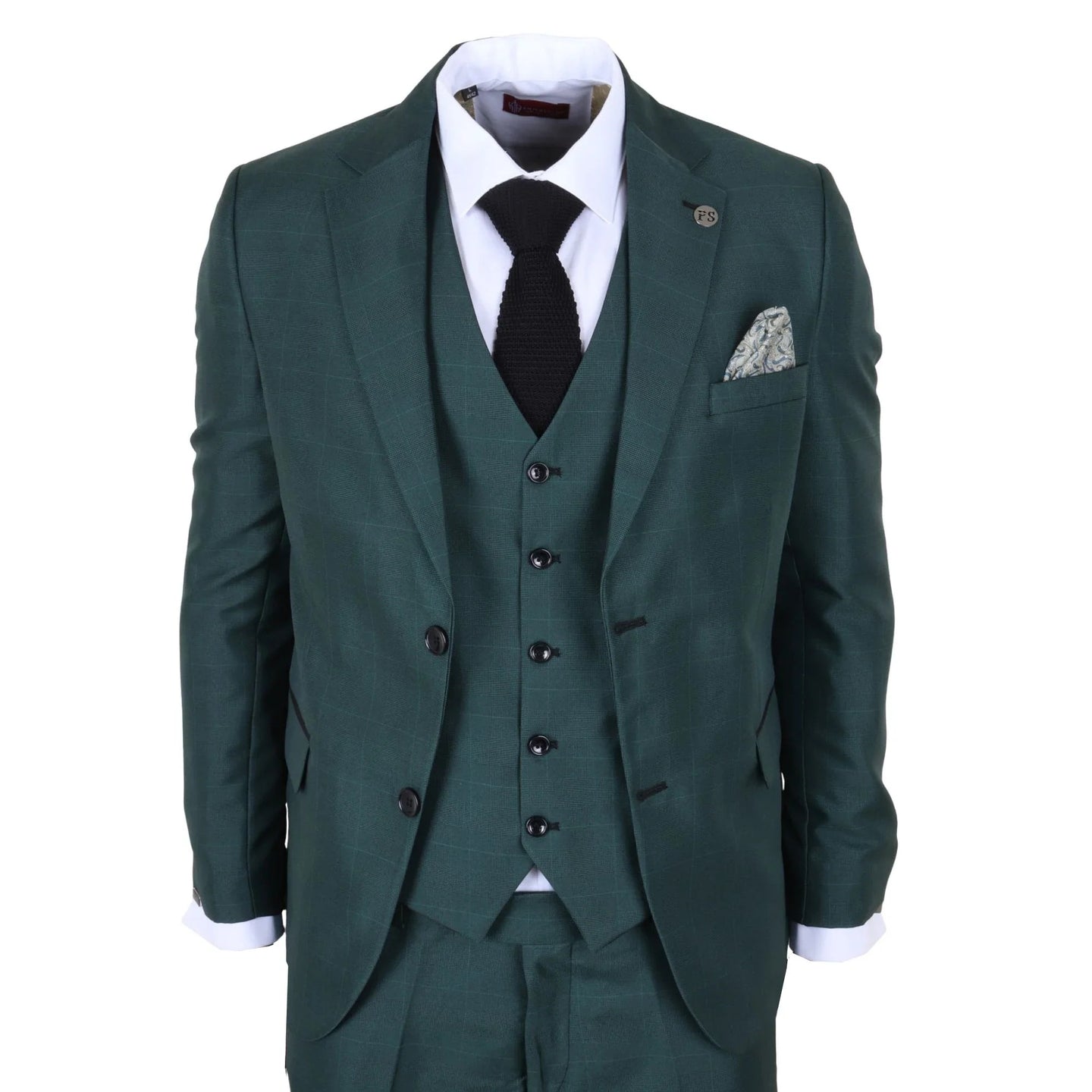 IM52 - Costume trois pièces à carreaux verts pour homme, coupe ajustée