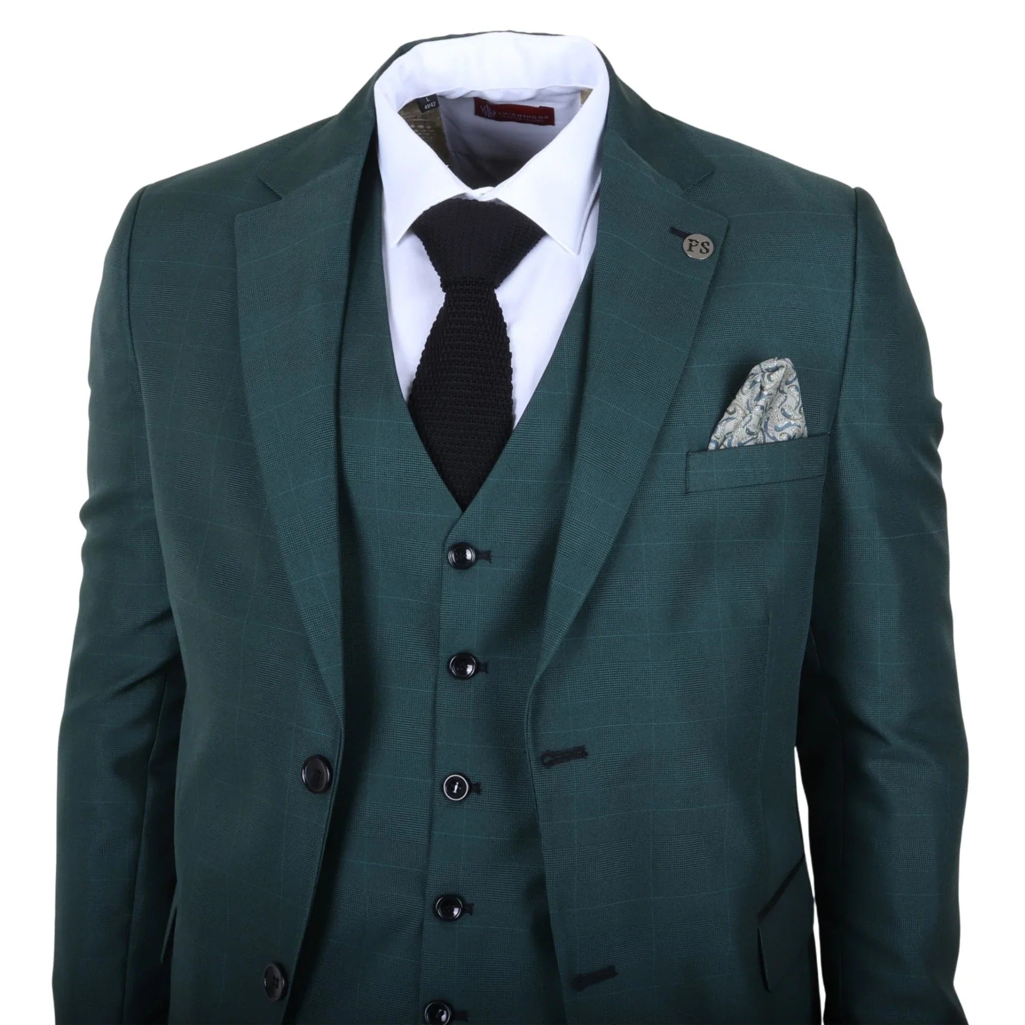 IM52 - Costume trois pièces à carreaux verts pour homme, coupe ajustée