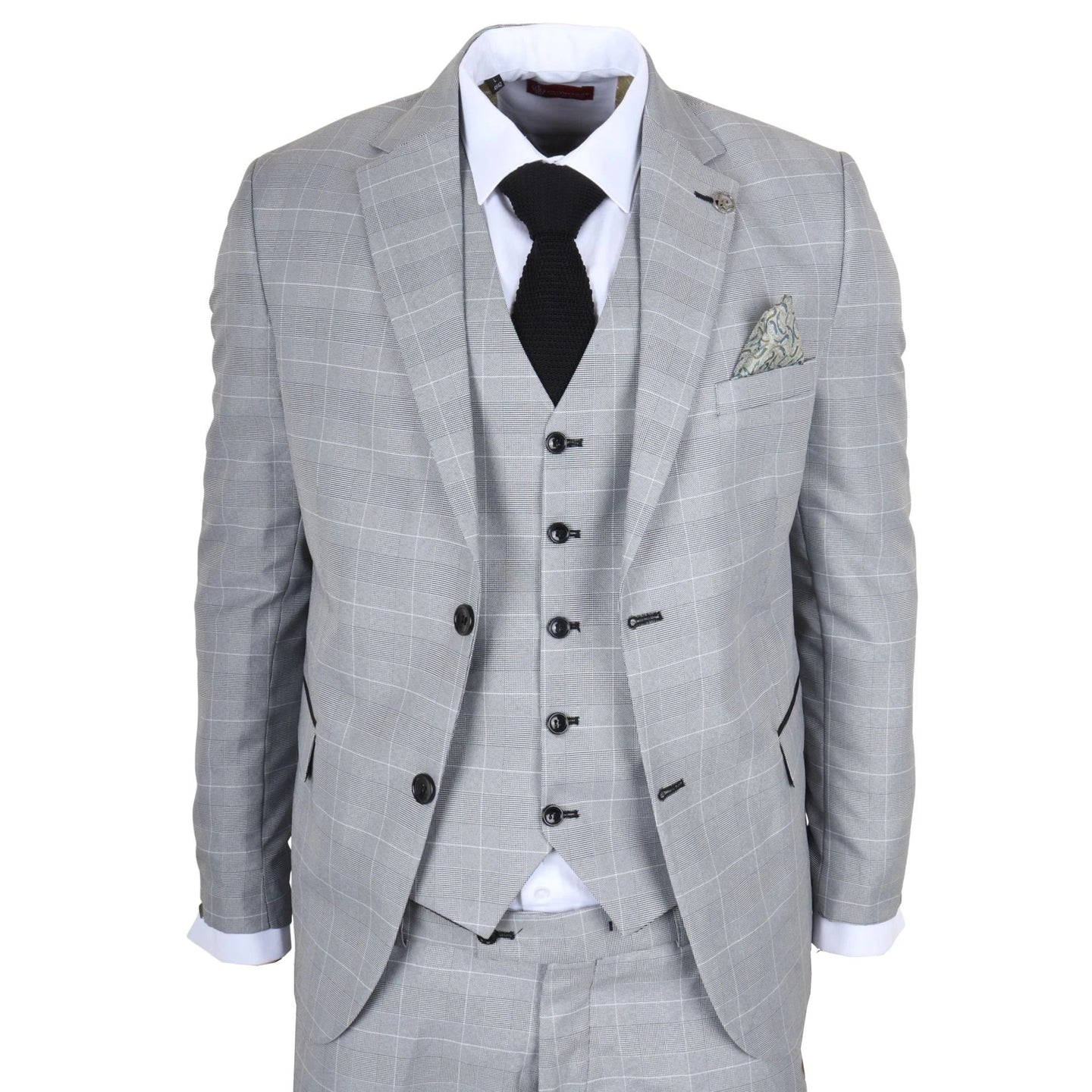 IM53 - Costume trois pièces à carreaux gris pour homme, coupe ajustée