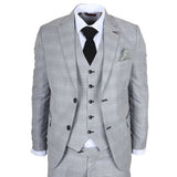 IM53 - Costume trois pièces à carreaux gris pour homme, coupe ajustée