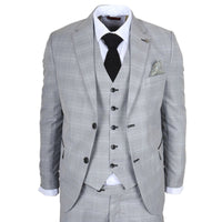 IM53 - Costume trois pièces à carreaux gris pour homme, coupe ajustée