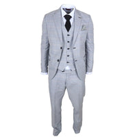 IM53 - Costume trois pièces à carreaux gris pour homme, coupe ajustée