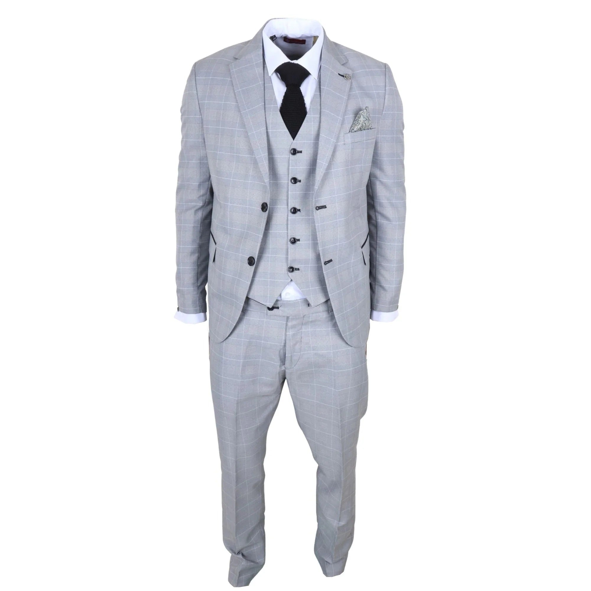 IM53 - Costume trois pièces à carreaux gris pour homme, coupe ajustée
