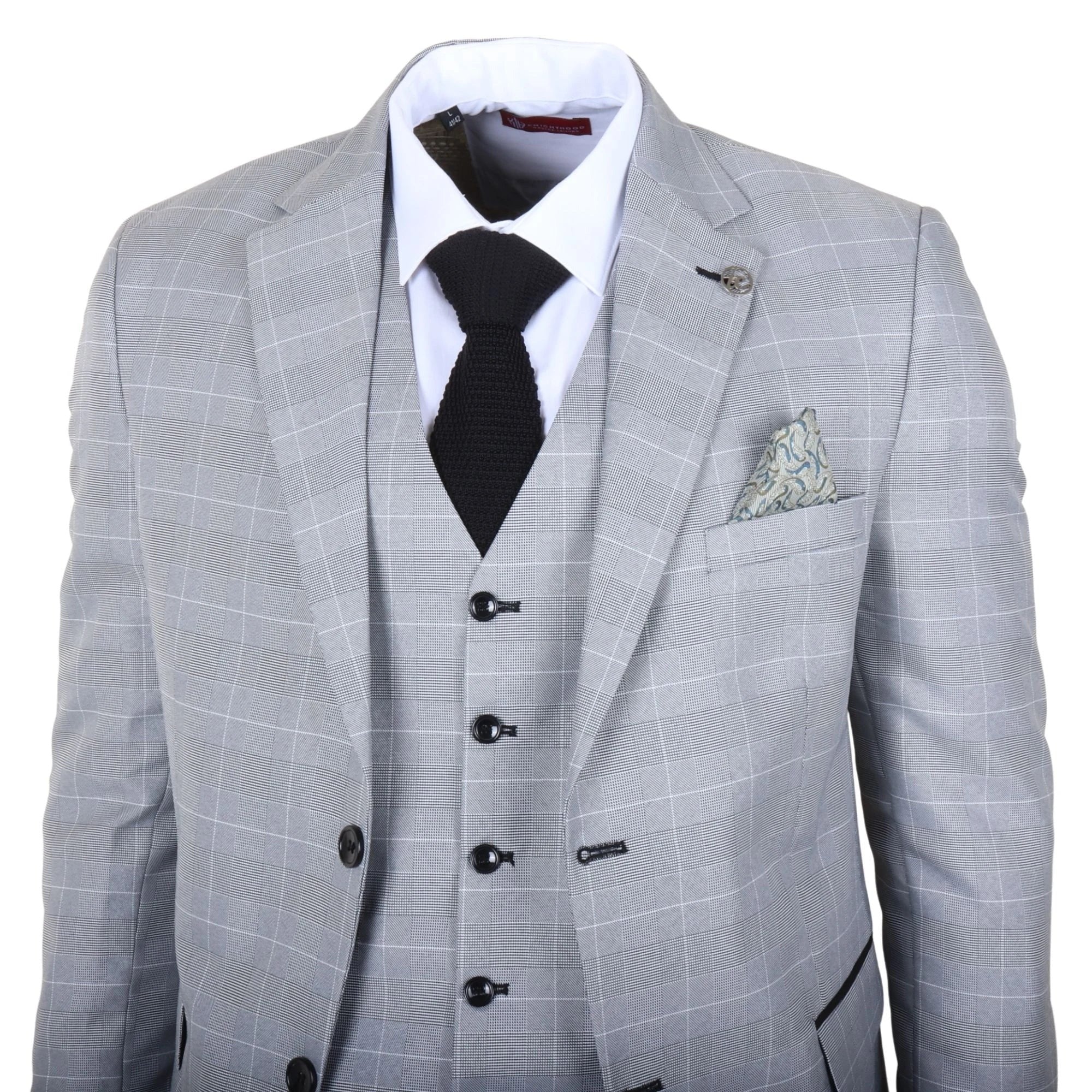 IM53 - Costume trois pièces à carreaux gris pour homme, coupe ajustée