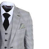 IM53 - Costume trois pièces à carreaux gris pour homme, coupe ajustée