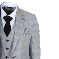 IM53 - Costume trois pièces à carreaux gris pour homme, coupe ajustée