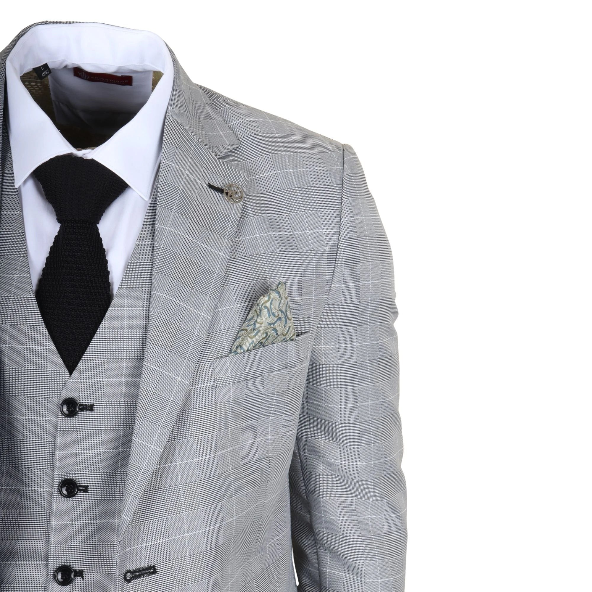 IM53 - Costume trois pièces à carreaux gris pour homme, coupe ajustée