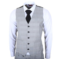 IM53 - Costume trois pièces à carreaux gris pour homme, coupe ajustée