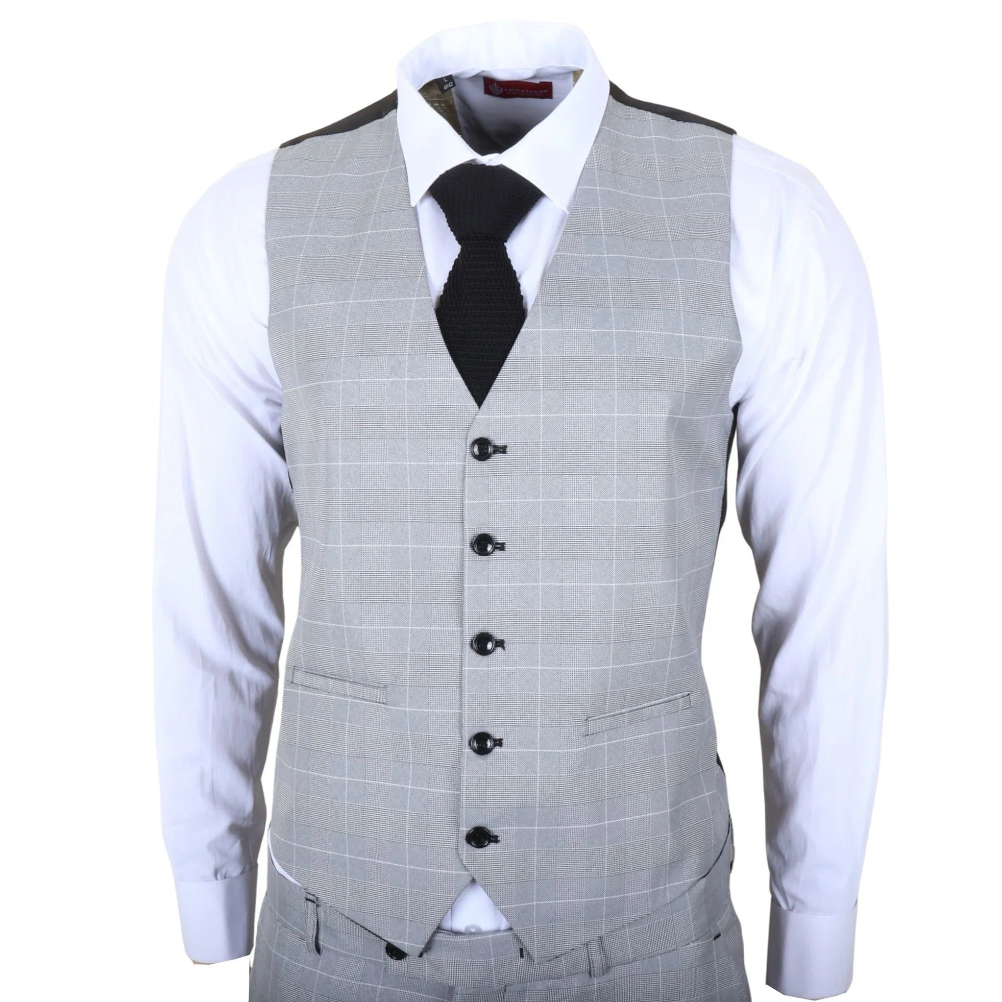 IM53 - Costume trois pièces à carreaux gris pour homme, coupe ajustée