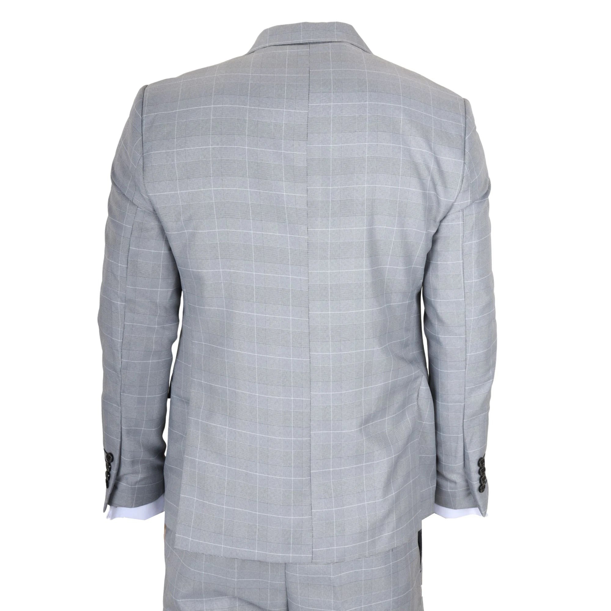 IM53 - Costume trois pièces à carreaux gris pour homme, coupe ajustée