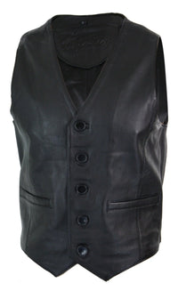 Infinity 153 Napa - Mens Real Leather Gilet Waistcoat Classic Vintage Retro Black