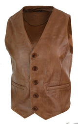 Infinity 153 Napa - Mens Real Leather Gilet Waistcoat Classic Vintage Retro Camel