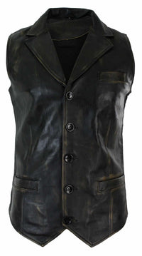 Mens Real Leather Tan Brown Black Smart Casual Gilet Waistcoat Vintage Retro-Brown