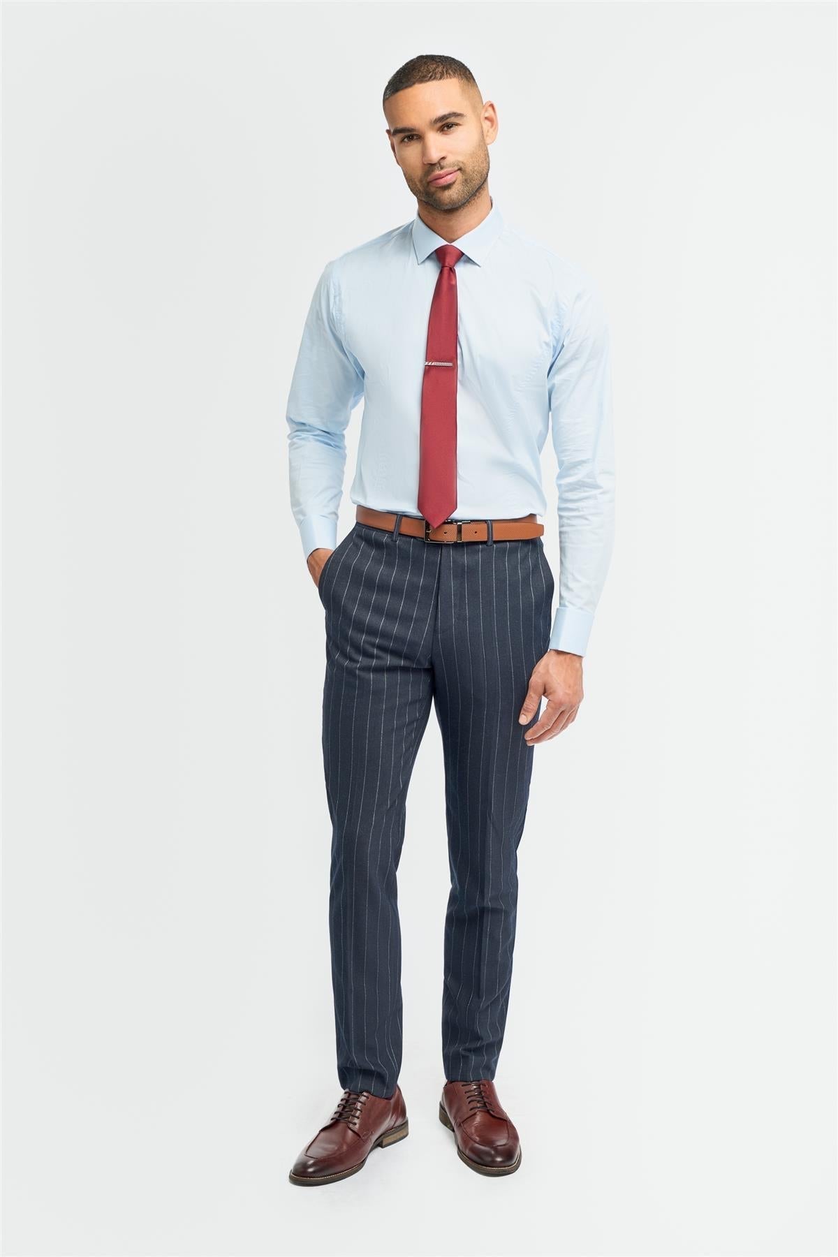 Pantalon à fines rayures bleu marine Invincible pour homme