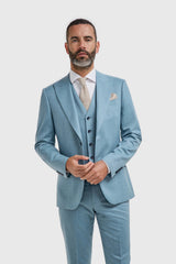 James - Costume texturé 3 pièces bleu clair pour homme