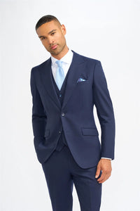 James - Blazer bleu marine en laine pour homme, coupe ajustée