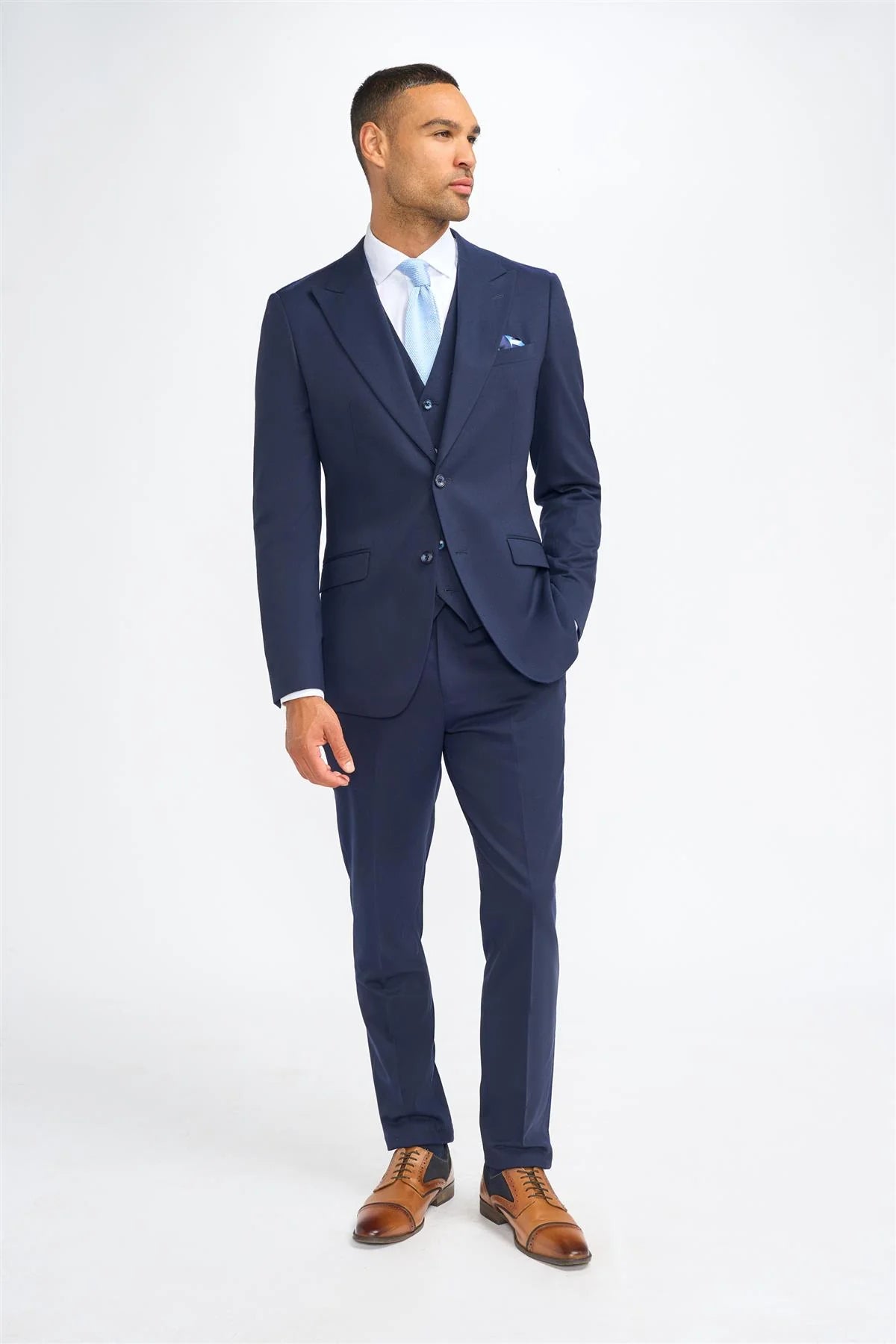 James - Blazer bleu marine en laine pour homme, coupe ajustée